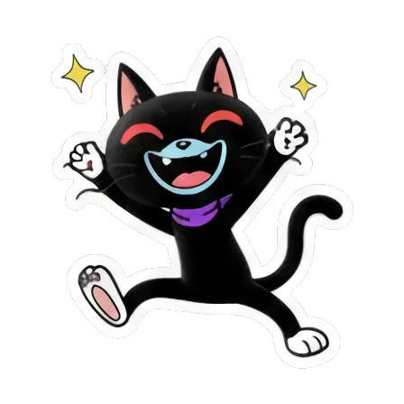 Happy black cat jumping with joy. Cool Black Cat Daily sticker for expressive chats and social replies.