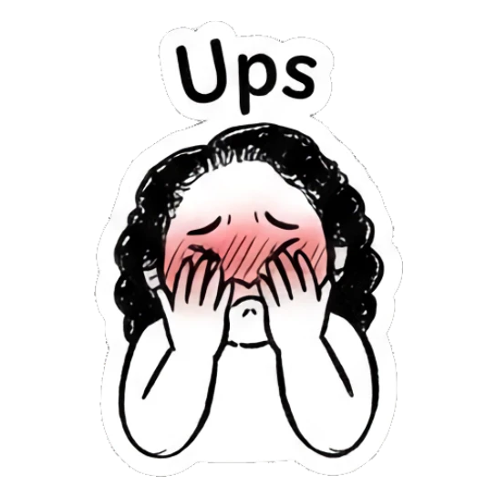 Embarrassed girl covering face with hands with 'Ups' text Curly Hair Girl Daily Vibes sticker for expressive chats and social replies.