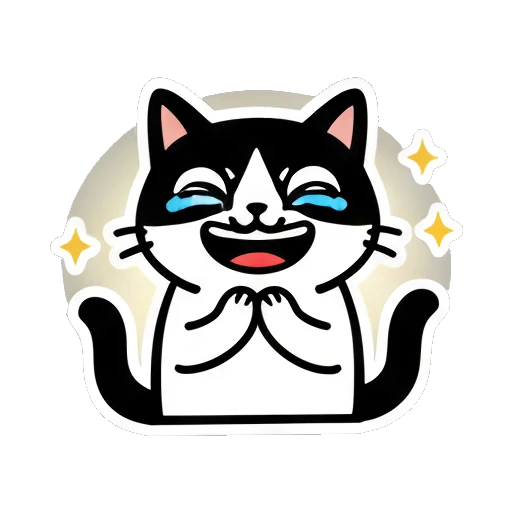 Laughing cat with tears of joy and text '哼哼，什么' Black and White Cat Daily sticker for expressive chats and social replies.