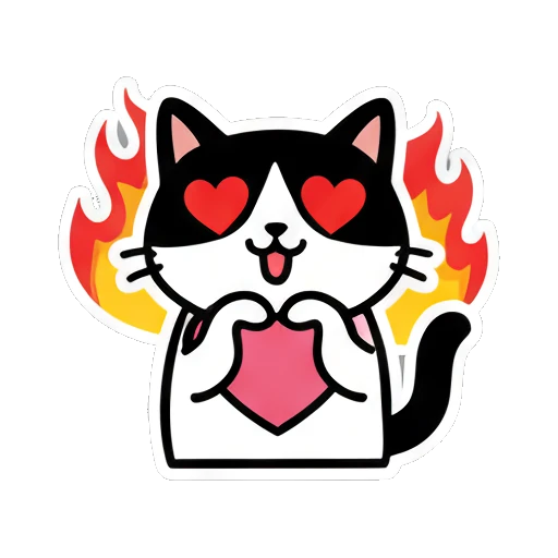 Cat with heart eyes and heart background Black and White Cat Daily sticker for expressive chats and social replies.