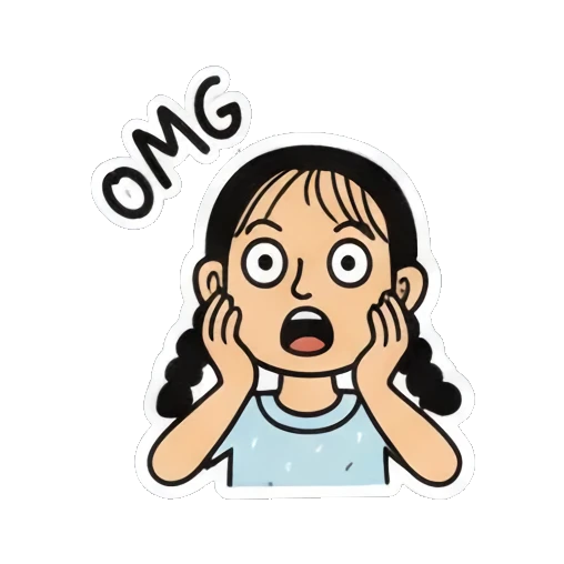 女孩惊讶表情OMG Playful Pigtail Girl sticker for expressive chats and social replies.