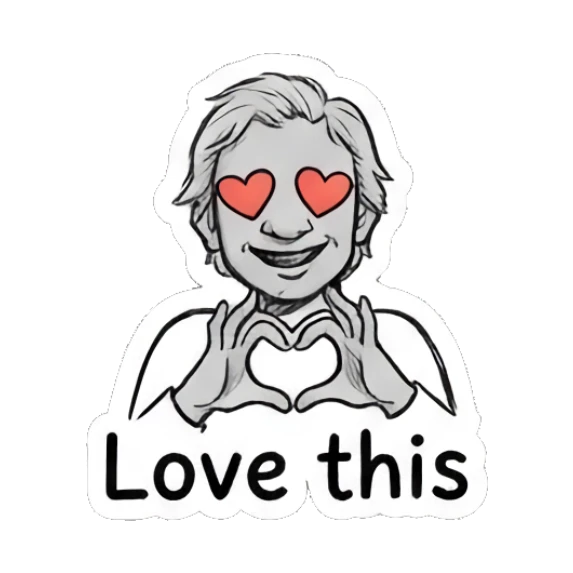 Character making a heart shape with hands saying Love this Daily Doodle Life sticker for expressive chats and social replies.