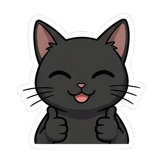 Black cat giving a double thumbs up with a cheerful expression. Little Black Cat Expressions sticker for expressive chats and social replies.