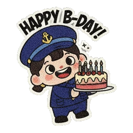 小船长手捧蛋糕祝生日快乐 Little Captain's Party Fun sticker for expressive chats and social replies.