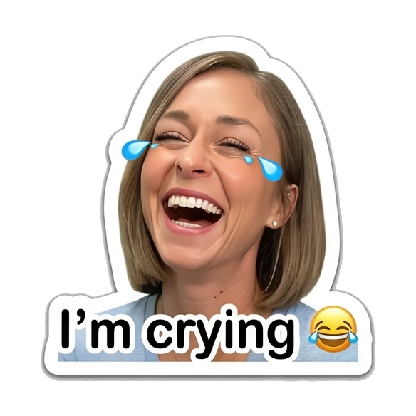 Woman laughing with tears with text 'I'm crying' Daily Life of a Modern Woman sticker for expressive chats and social replies.
