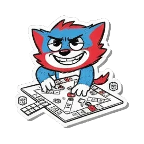 Gamer cat playing a board game with a sly expression and text BLUFFING Gamer Cat Adventures sticker for expressive chats and social replies.
