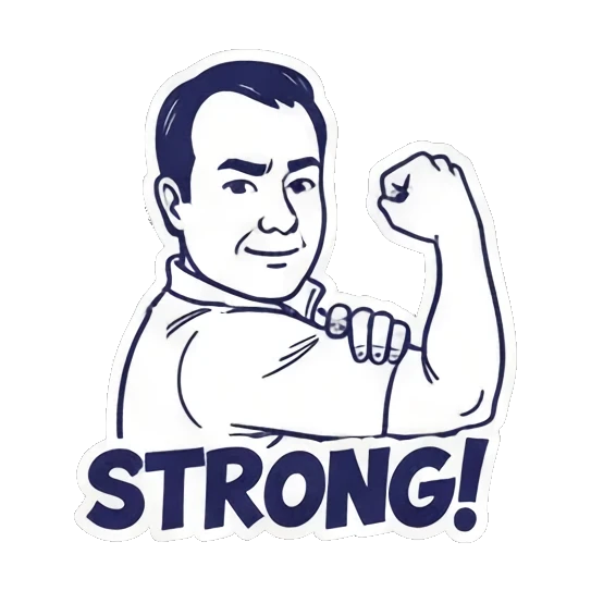 Man flexing arm with STRONG text Cool Guy Daily Life sticker for expressive chats and social replies.