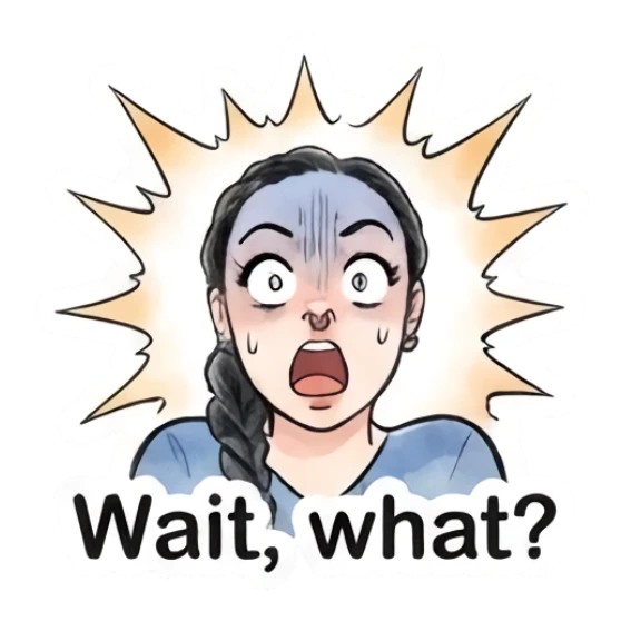 Girl looking shocked with wide eyes and a blue-tinted face. Modern Girl Daily Expressions sticker for expressive chats and social replies.