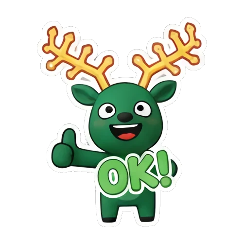Green deer with antlers giving a thumbs up with OK text Green Deer Joyful Adventures sticker for expressive chats and social replies.