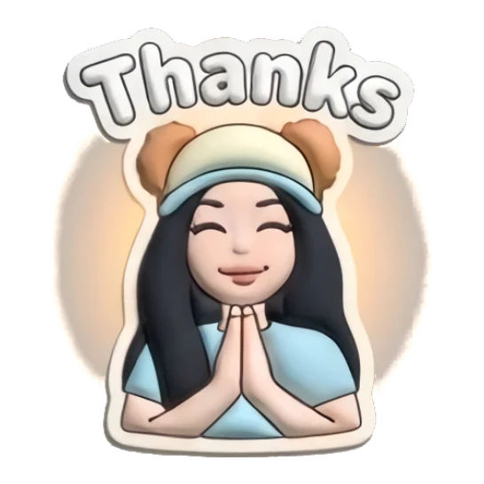 Girl with hands together saying Thanks Puffy Girl Moods sticker for expressive chats and social replies.