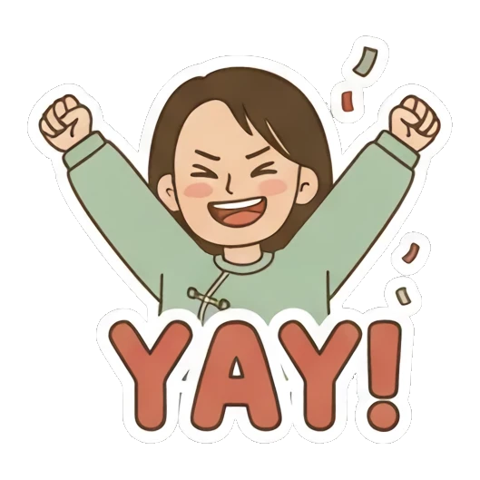 Excited girl cheering YAY Playful Girl Daily Expressions sticker for expressive chats and social replies.