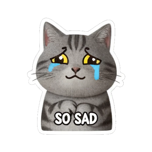 流泪难过的猫咪 Gray Tabby Cat Expressions sticker for expressive chats and social replies.