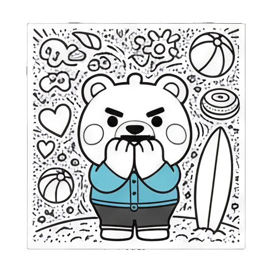 Bear looking nervous with hands on face and beach background Doodle Bear Summer Vibes sticker for expressive chats and social replies.