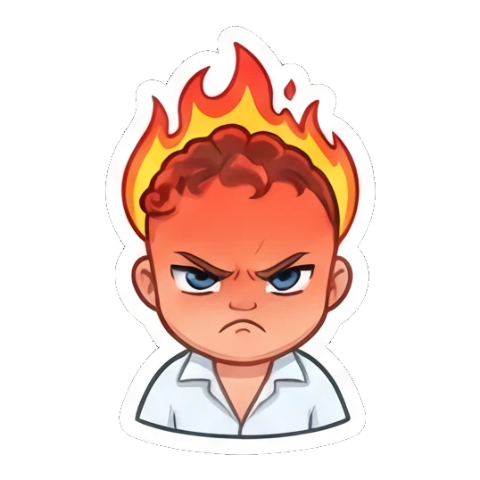 Curly boy furious with a flaming head and angry expression Little Curly Boy Expressions sticker for expressive chats and social replies.