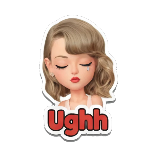 Blonde girl crying with eyes closed, Ughh text. Taylor Style 3D Adventures sticker for expressive chats and social replies.