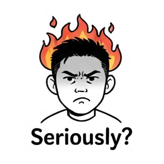 Angry young man with fire above his head Cool Guy Daily Vibes sticker for expressive chats and social replies.