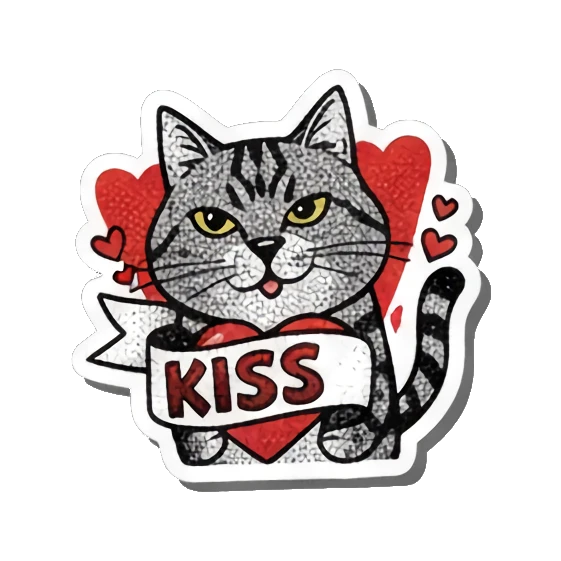 Cat blowing a kiss Gritty Punk Tabby sticker for expressive chats and social replies.