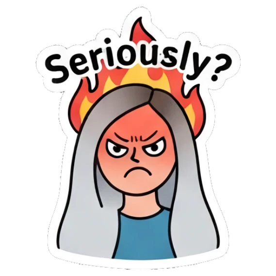Girl with angry expression and flames behind her head Cool Girl Daily Vibes sticker for expressive chats and social replies.