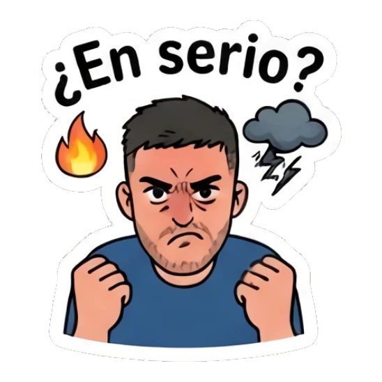 Man angry with fire and storm cloud icons Couple Daily Vibes sticker for expressive chats and social replies.