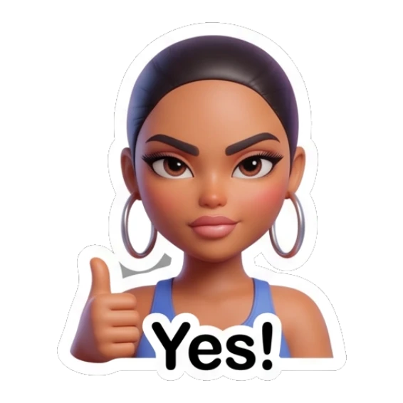 Encouraging girl giving a thumbs up, text says Yes! Modern Chic Girl Expressions sticker for expressive chats and social replies.