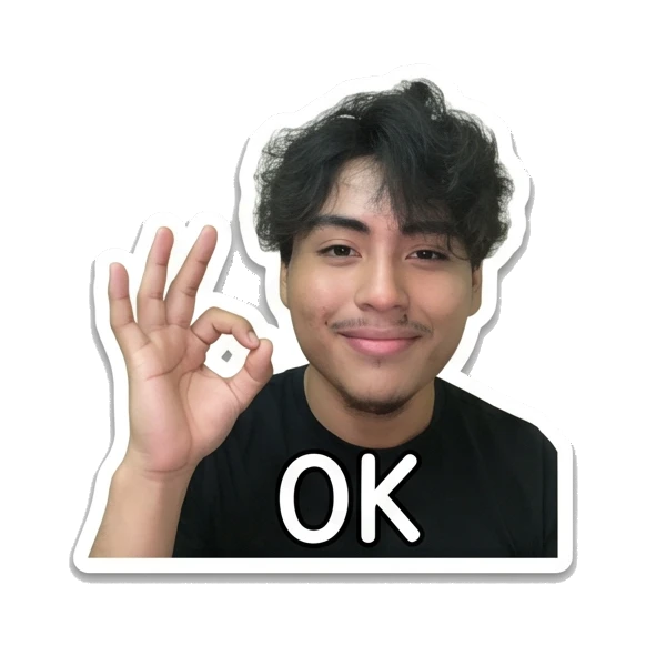 Young man making an OK hand gesture with text OK Daily Life of a Cool Guy sticker for expressive chats and social replies.
