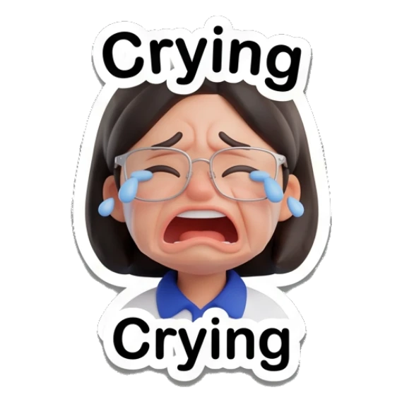 Girl with glasses crying loudly with tears streaming down. Cheerful Glasses Girl Daily sticker for expressive chats and social replies.