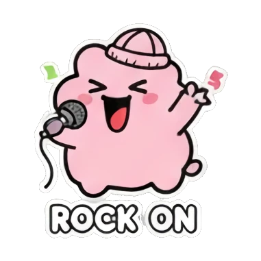Blob singing into microphone Pinky Blob Adventures sticker for expressive chats and social replies.