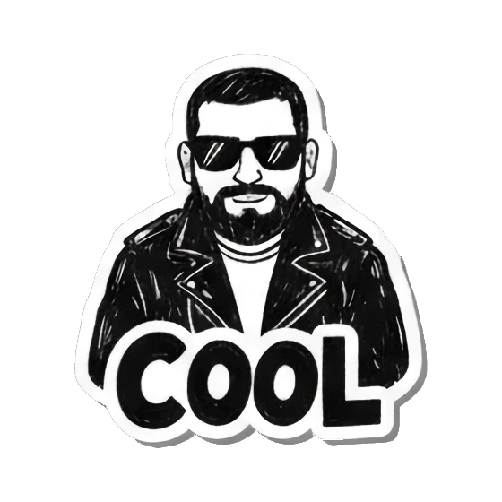 Cool man in sunglasses and jacket, "COOL" Bearded Guy's Moods sticker for expressive chats and social replies.