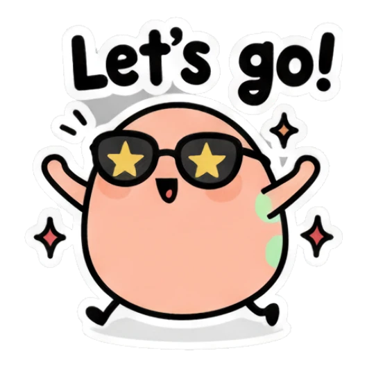 Excited egg with star eyes and 'Let's go!' text Cool Egg Expressions sticker for expressive chats and social replies.