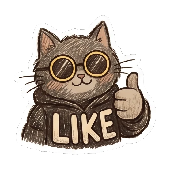 Cat giving a thumbs up with text LIKE. Furry Doodle Cat Daily sticker for expressive chats and social replies.