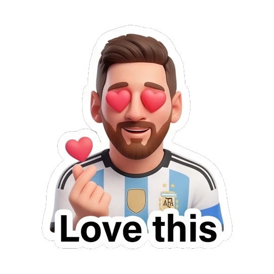 Messi making a heart gesture with love-struck eyes Messi Moods sticker for expressive chats and social replies.