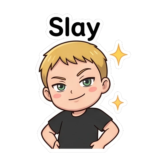 Blonde boy looking confident and sassy with a slay expression Blonde Boy Daily Expressions sticker for expressive chats and social replies.