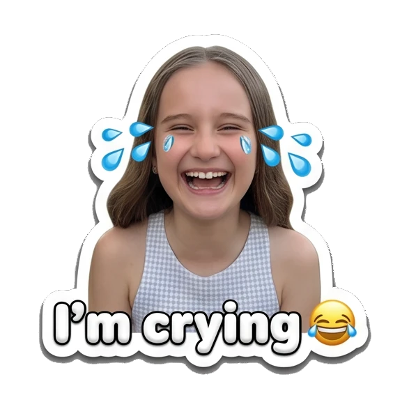 Girl crying with tears and text I'm crying Cheerful Girl Daily Life sticker for expressive chats and social replies.