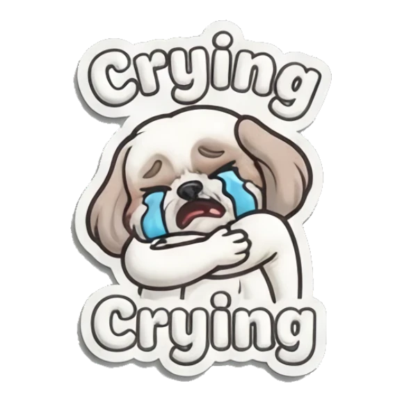 Shih Tzu crying with blue tears streaming down Puffy Shih Tzu Pals sticker for expressive chats and social replies.