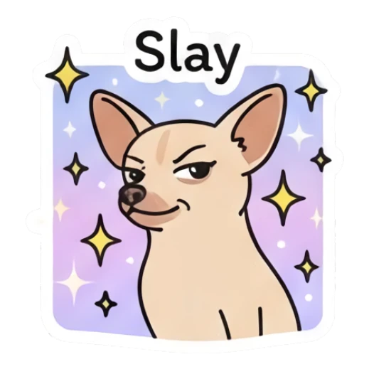 Chihuahua looking smug with a purple star background Chihuahua Moods sticker for expressive chats and social replies.