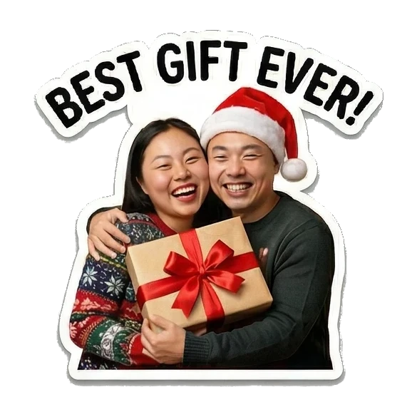 Man and woman cheering with drinks Christmas Couple Adventures sticker for expressive chats and social replies.