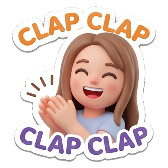 Girl clapping hands happily Cute 3D Girl Expressions sticker for expressive chats and social replies.