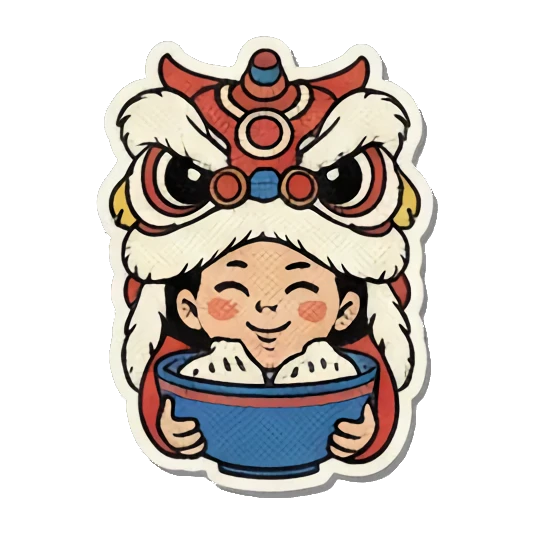 舞狮男孩喜迎新春 Joyful New Year Boy sticker for expressive chats and social replies.
