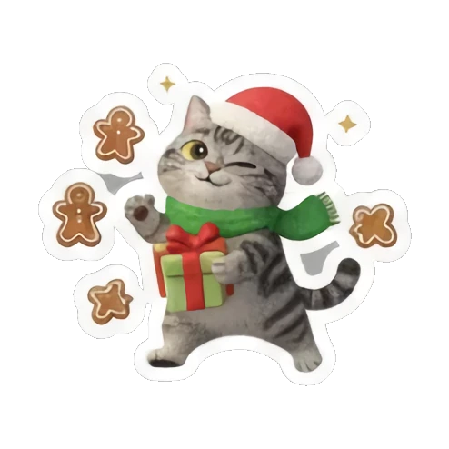 小猫拿礼物说YAY Festive Tabby Expressions sticker for expressive chats and social replies.