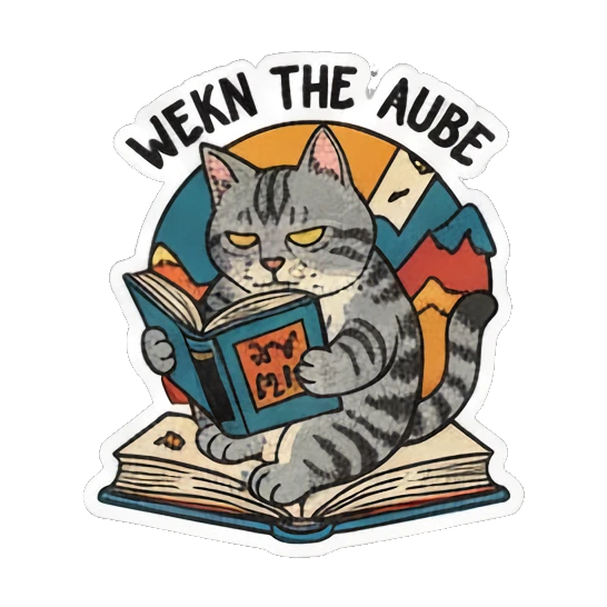 cat reading with a crown Literary Tabby Adventures sticker for expressive chats and social replies.