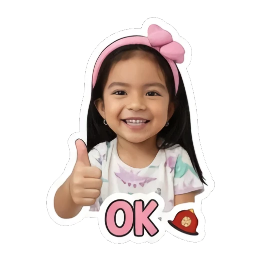 Little girl giving a thumbs up with OK text Little Girl Daily Expressions sticker for expressive chats and social replies.