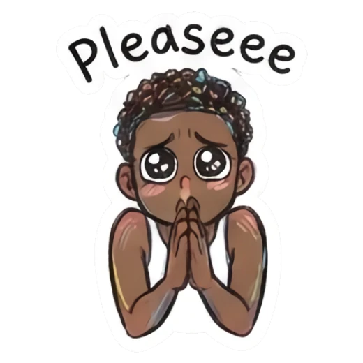 Pleading young man with big puppy eyes and hands together with text Pleaseee Doodle Boy Expressions sticker for expressive chats and social replies.