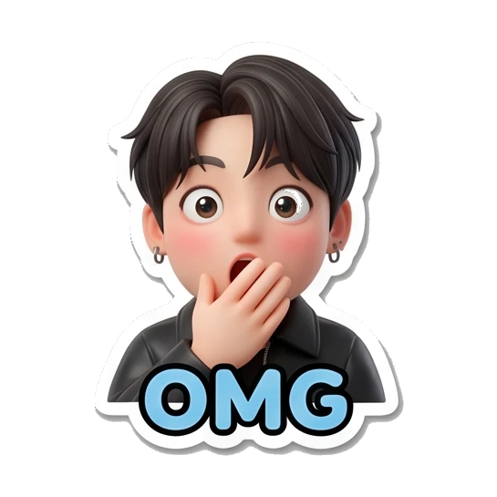 Charming boy looking surprised with hand over mouth and 'OMG' text Charming Boy Daily Expressions sticker for expressive chats and social replies.