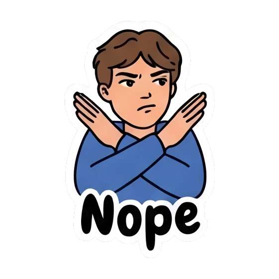 Boy crossing arms to reject with 'Nope' text Cool Guy Daily Vibes sticker for expressive chats and social replies.