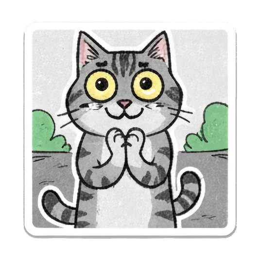 Tabby cat with hopeful expression and clasped hands. Doodle Tabby Cat Daily sticker for expressive chats and social replies.