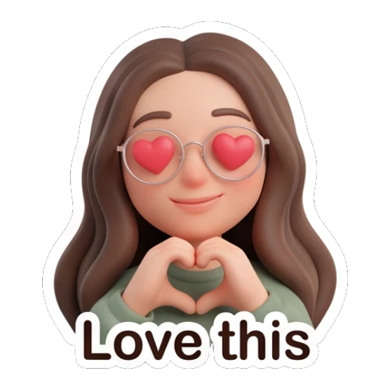 Loving girl with glasses making a heart shape with hands. Cute Glasses Girl Daily sticker for expressive chats and social replies.
