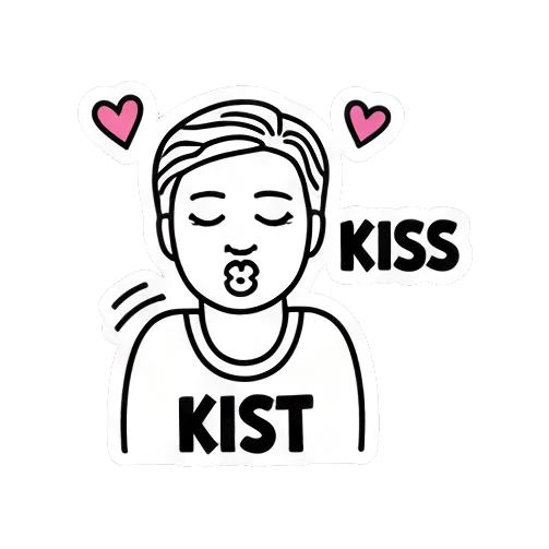 嘟嘴飞吻动作 Keith Haring Style Boy sticker for expressive chats and social replies.