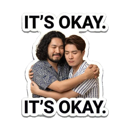 两人深情拥抱安慰 Dynamic Duo Daily Vibes sticker for expressive chats and social replies.