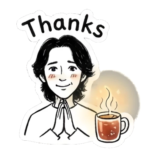 Grateful boy holding a warm mug, text Thanks Autumn Indie Doodle Guy sticker for expressive chats and social replies.