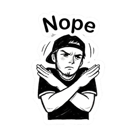 Firm man crossing arms in a nope gesture Cool Guy Doodle Daily sticker for expressive chats and social replies.